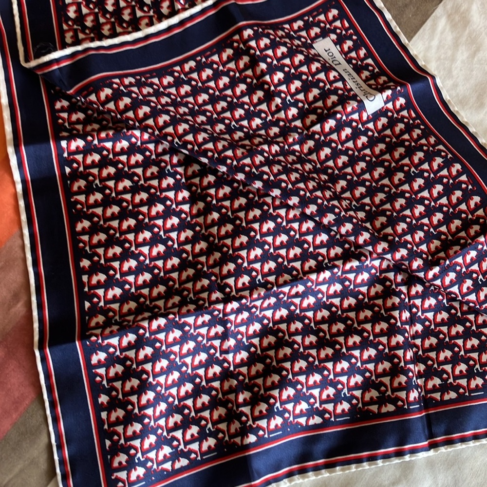 Dior Blue and Red Patterned Silk Scarf - Picture 6 of 9